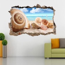 Seashells On The Beach 3D Smashed Wall Sticker Decal Decor Art Mural Nature J877