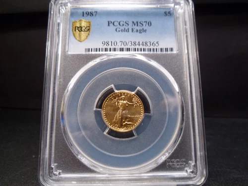 1987 MS70 $5 Gold Eagle PCGS Certified Mint Perfect - Gold Shield Holder
