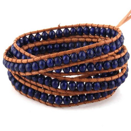 Natural stone bead cowhide rope woven 5 loops cuff bracelet Silver Necklace - Picture 6 of 24