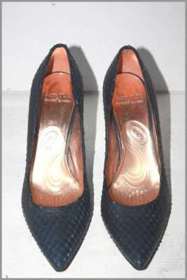 ANN TUIL Escarpins Tout en cuir Ecailles Bleu Pétrole T 37.5 TTBE - Photo 1/4