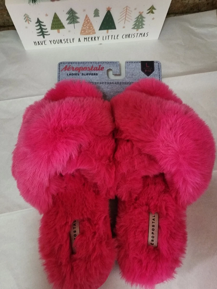 Aeropostale Women Faux Fur Slippers Size L 9 10 hot Fuchia Pink