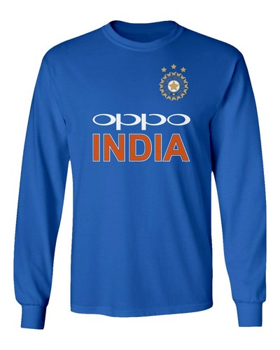 Cricket India Jersey Style Dhoni 7 Men's Long Sleeve T-Shirt - Picture 11 of 15