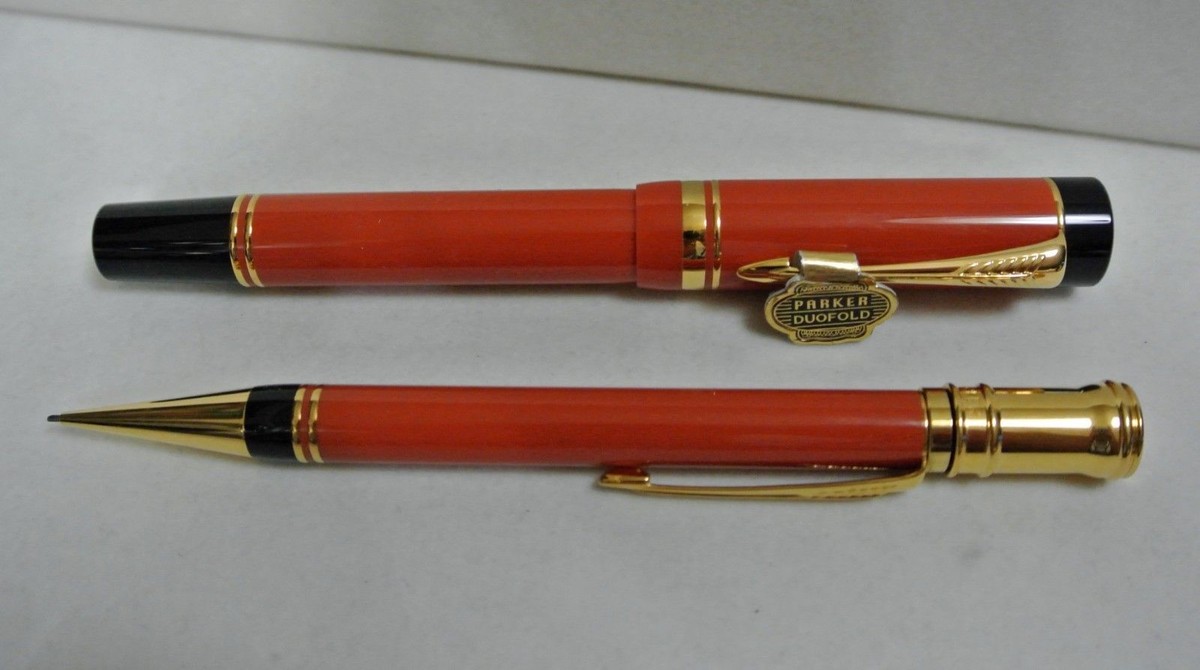 Parker Duofold Set Special Edition Orange Fountain Pen Broad Pt