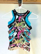 Multi Color Youth Top W/ Blue Lycra Camisole Tank Dance Costume