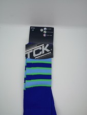 TCK Performance Baseball Knee High Striped Socks Blue / Neon Grn Large