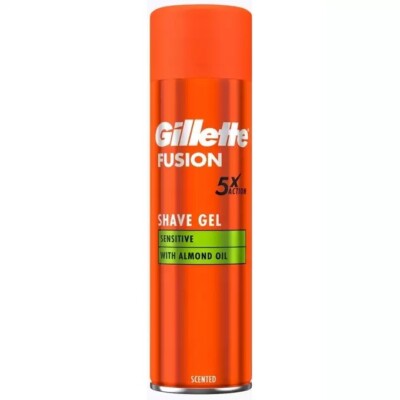 27,33 /L- 6x Gillette Rasiergel Fusion 5- Ultra Sensitive mit Mandelöl - 200ml