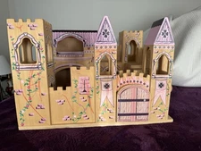 Melissa & Doug Folding Princess Castle Draw Bridge Wooden Sliding Door Stairs