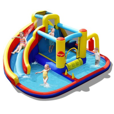 7-in-1 Inflatable Water Slide Bounce Castle with Splash Pool and Climbing Wall w