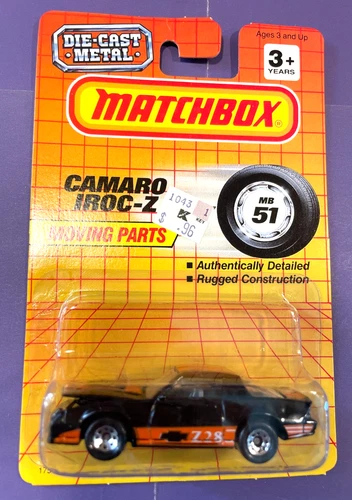 Vintage 1990 Matchbox Black Camaro I-ROC MB 51 on Hang Card / Blister Pack