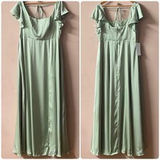 Azazie Dusty Sage A-Line Satin Maxi Dress NWT Size A16