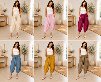 Ladies Italian Losse Fit Harem Trousers Women Boho Tulip Cuff Yoga Pants Pockets