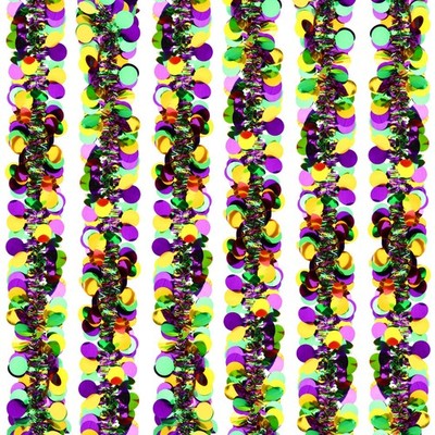 WILLBOND 6 Pcs 39.4 Feet Mardi Gras Tinsel Garland Rectangle Style 