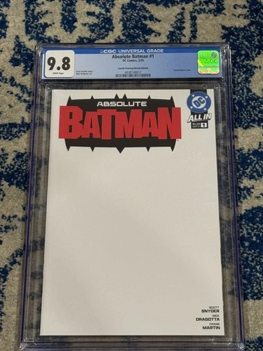 Absolute Batman #1 CGC 9.8 Graded 4th Printing Blank Sketch Variant Cover 🔥