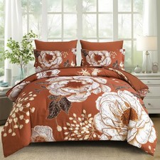 Floral Comforter Set Queen Size 7 Pieces Bed in a Bag,Flower Print on Terraco...