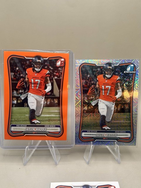 2026 Bowman Chrome Jaylen Waddle Orange Paper #1/25 Broncos Color Match + Mojo