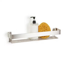 18 In. X 4 In. Rectangular Shower Shelf with Rail in Satin