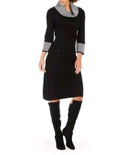 Jessica Howard Black Gray Retro Cowlneck Striped Sweater Dress S
