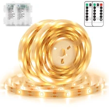 2 PCS Strip Lights Battery Operated, 9.8Ft 90 LED Strip Lights Self-Adhesive ...