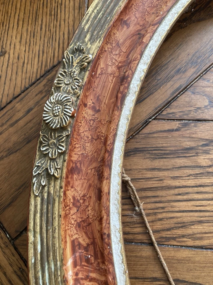 BEAU ANCIEN CADRE BOIS OVALE - STUQ-FLEUR EN RELIEF-DORURE 46 X 38 CM - Photo 2/4