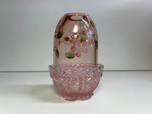 Fenton Art Glass ~ Pale Pink Candle Holder ~ Hand Painted by Brian Fluharty