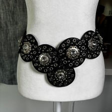 Nocona Belt Co Womens Black Statement Concho Belt Silver Studded Rhinestone