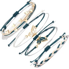 BFF Bracelets for 2-Butterfly Matching Bracelets Set of 4 Adjustable Strand Best