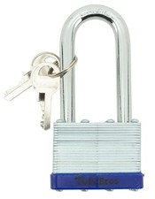 50mm Laminated Padlock 2.5" Long Shackle Brass Tumblers 2 Keys
