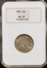 1909 BARBER QUARTER 25C Vintage NCG Fatty Holder MS 63 W / VIDEO