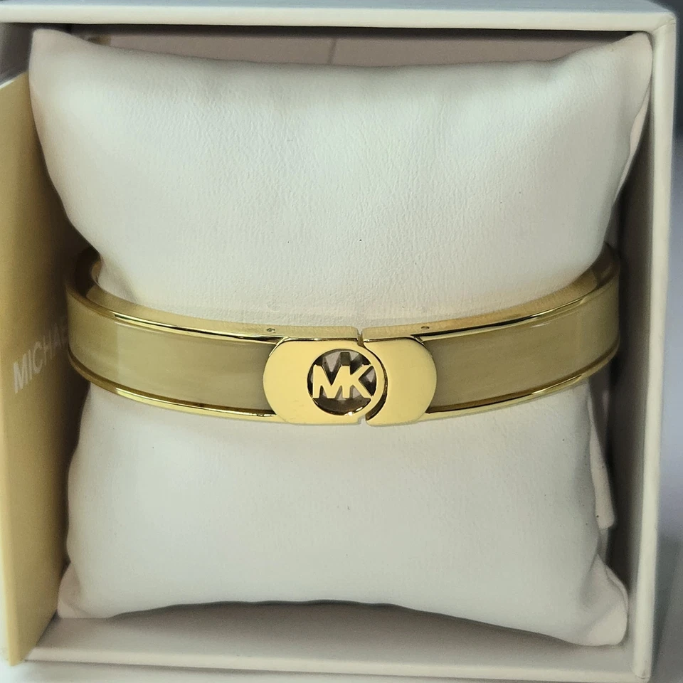NUEVO Brazalete Brazalete Michael Kors Tono Dorado Logo Cuerno Esmalte Bisagra con Caja Foto 4 de 4