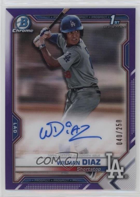 2021 Bowman Chrome Prospect Purple Refractor 40/250 Wilman Diaz #CPA-WD Auto 3hd