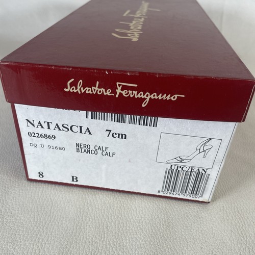 Vtg Salvatore Ferragamo Shoes Beige & Black Sling Back Sz 8 B W/Box.& Dust Bag - Picture 12 of 16