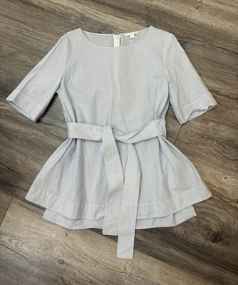 COS Bluse Gr. 38 blau/weiß gestreift Baumwolle Bindegürtel Sommer neu