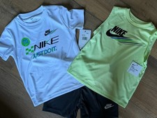 Nike 3 piece Dri FIt Boys Shorts Shirts Set Black Green White NWT Size 4 5