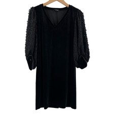 1.STATE Dress Size Extra Small Velvet Black Mini Sheer 3D Applique Sleeves Mini