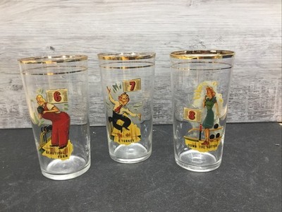 Vintage Set Of 3 1942 PRP Co. Bowling Glasses
