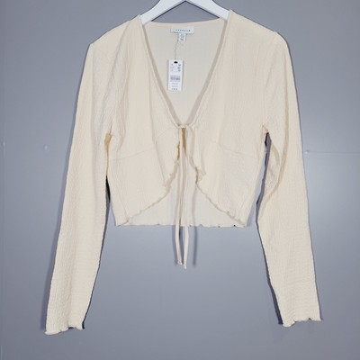 NEU MIT ETIKETT NEU TOPSHOP 14 BLUSE TOP ZUM BINDEN BEIGE SOMMER CROPPED TX99
