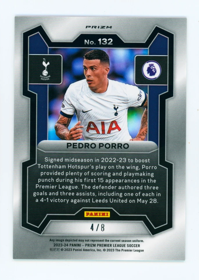 2023-24 Pedro Porro Panini Prizm Lucky Envelopes Tottenham Hotspur Card 4/8 - Image 2 of 3