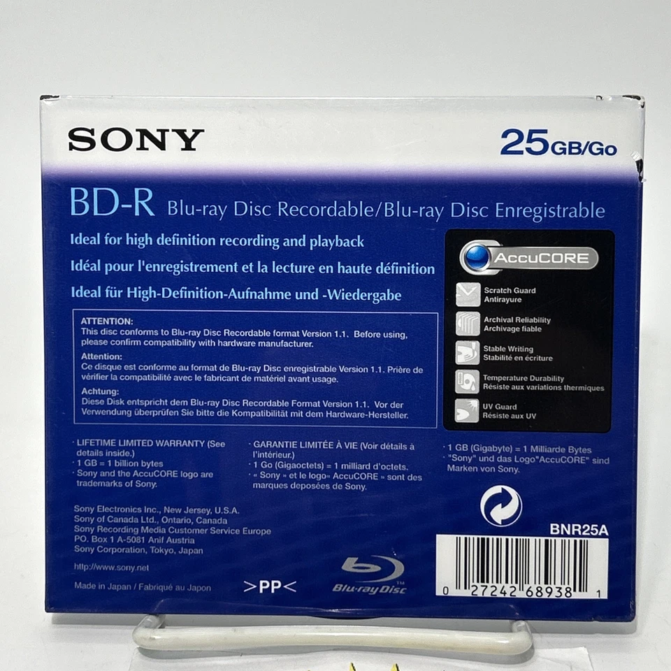Sony Recordable BD-R Blu-Ray Disc 25GB 1-2X New Sealed - Image 3 of 3