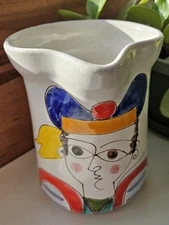 DeSimone Pitcher Jug 64/6 Art Pottery Hand Painted Colorful Face MCM ~ 7.75 Inch