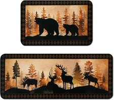 2 Pcs Wildlife Kitchen Rugs and Mats Set Non Slip Animal Wildlife Style