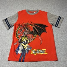 Vintage Yu Gi Oh Graphic T Shirt Youth Kids Size Medium Blue Eyes dragon 90s Red