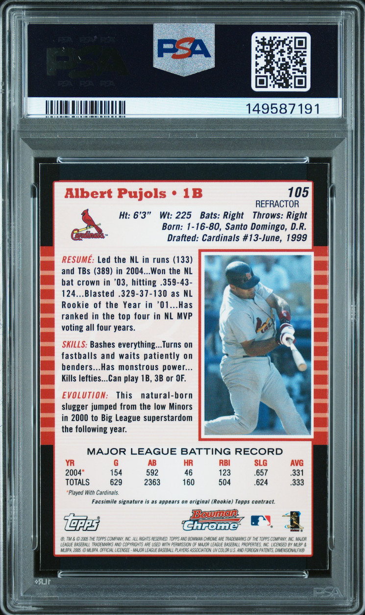 2005 Bowman Chrome Albert Pujols REFRACTOR PSA 8 NM-MINT! 🔥 BEAUTY! view 2