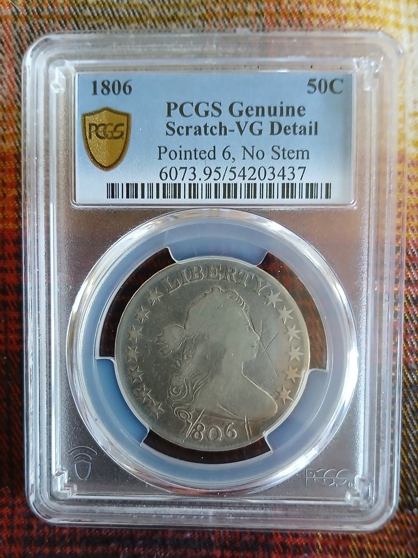 1806 Draped Bust Half Dollar-Pointed 6/No Stem-PCGS VG Not Cleaned/Original.