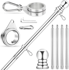 House Flag Pole, REERON 5ft to 7ft Metal Spinning Telescoping Stainless Steel