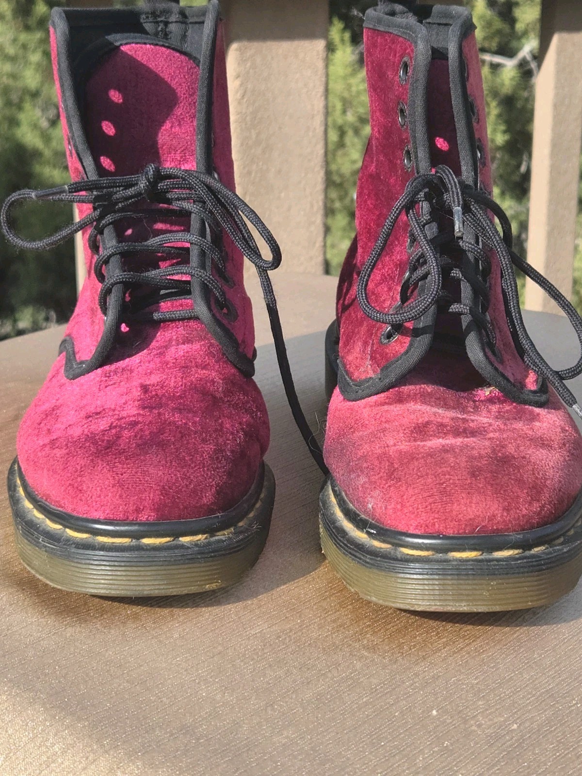 Dr Doc Martens 1460 Vegan Crushed Velvet Lace Up Boots Size 6 Women's Burgundy thumbnail 3