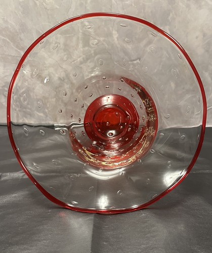 Vintage klar & rubinrot mundgeblasen kontrolliert Blase Kunst Glas Kompott Schale - Bild 8 von 11