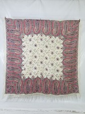 Vintage French Block Print Wool Paisley Piano Shawl 162x160cm