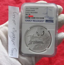 2017 Tuvalu Marvel Spider-Man 1 oz 999 Silver Coin NGC MS70 First Strike Perfect