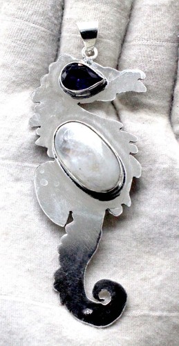 Pendentif Lune En Argent Sterling 925 Avec Pierre De Lune Et Tanzanite - Neuf Sans Emballage