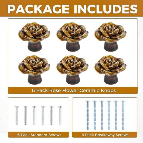 6 Pack Flower Drawer Handles Vintage Dresser Knobs Cabinet Pulls for Furnitur... - Picture 7 of 8